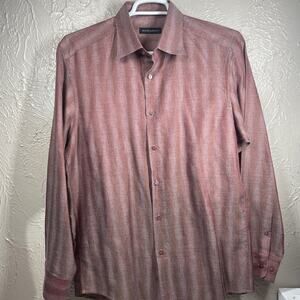 Jhane Barnes Maroon Long Sleeve Silk Cotton Blend Striped Shirt Mens Size Large